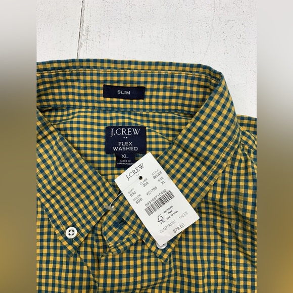 J Crew Mens Yellow Blue Check Gingham Slim Long Sleeve Button Up Size XL - Picture 2 of 5